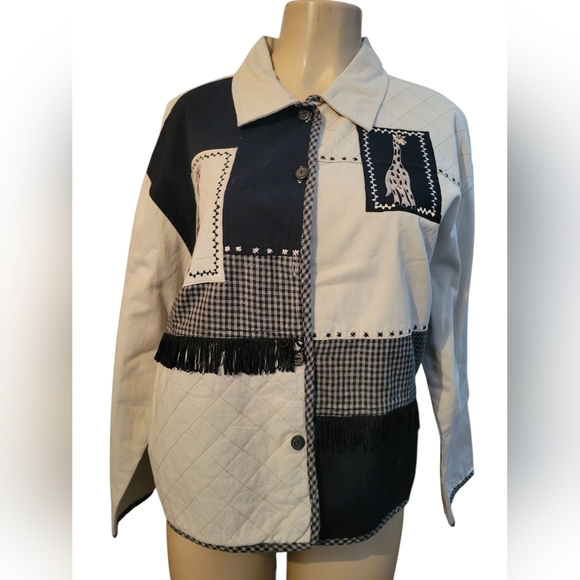 Life Style Giraffe Patchwork Jacket with Fringe Large. Safari School - Picture 1 of 5
